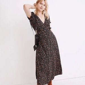Madewell Puff-Sleeve Faux-Wrap Midi Dress in Stem Scatter
